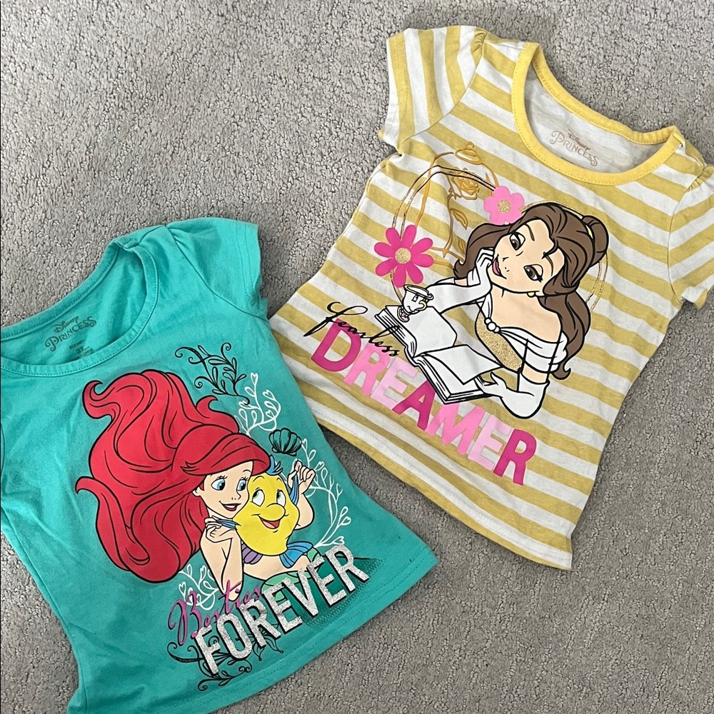 Disney Ariel and Belle Teal and Yellow T-Shirts